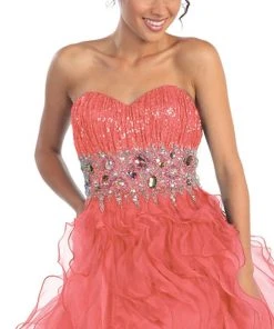 Elizabeth K - GL1026 Jeweled Sweetheart Long Ruffled Dress Formal Gowns