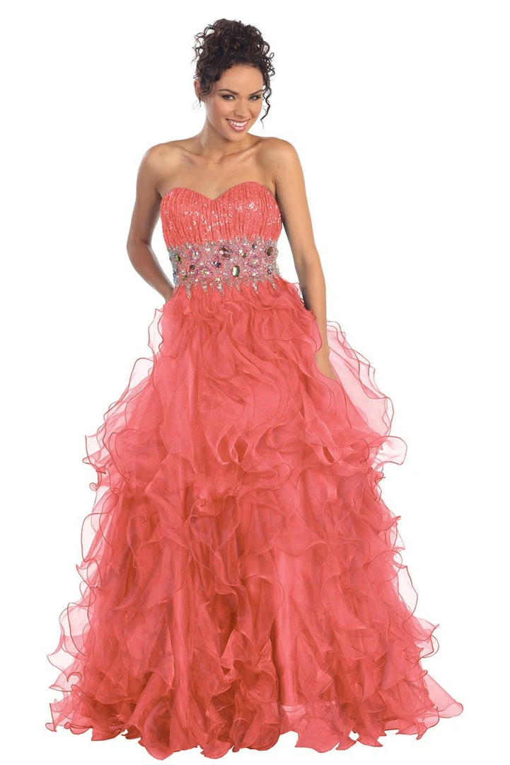 Elizabeth K - GL1026 Jeweled Sweetheart Long Ruffled Dress Formal Gowns 3 Elizabeth K - GL1026 Jeweled Sweetheart Long Ruffled Dress Formal Gowns