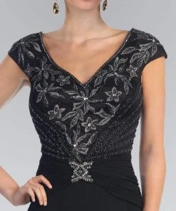 Formal Gowns Elizabeth K - GL1048 Beaded Cap Sleeve V-neck A-line Dress 16 Formal Gowns Elizabeth K - GL1048 Beaded Cap Sleeve V-neck A-line Dress