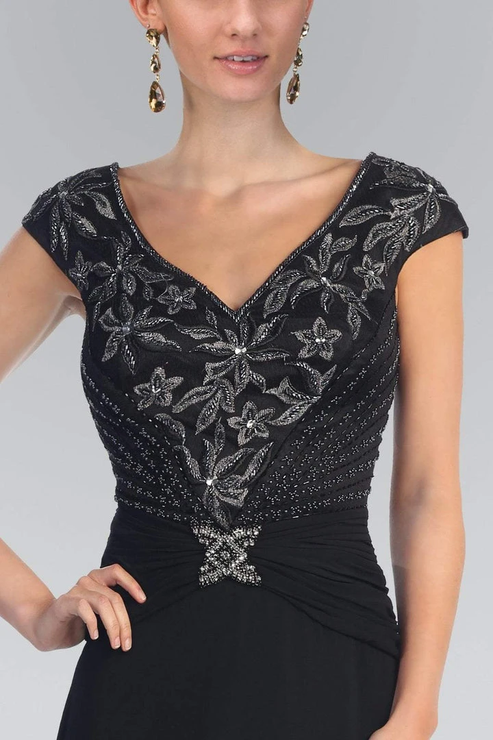 Formal Gowns Elizabeth K - GL1048 Beaded Cap Sleeve V-neck A-line Dress 8 Formal Gowns Elizabeth K - GL1048 Beaded Cap Sleeve V-neck A-line Dress