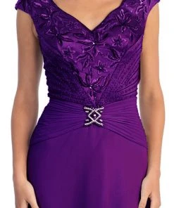 Formal Gowns Elizabeth K - GL1048 Beaded Cap Sleeve V-neck A-line Dress 18 Formal Gowns Elizabeth K - GL1048 Beaded Cap Sleeve V-neck A-line Dress