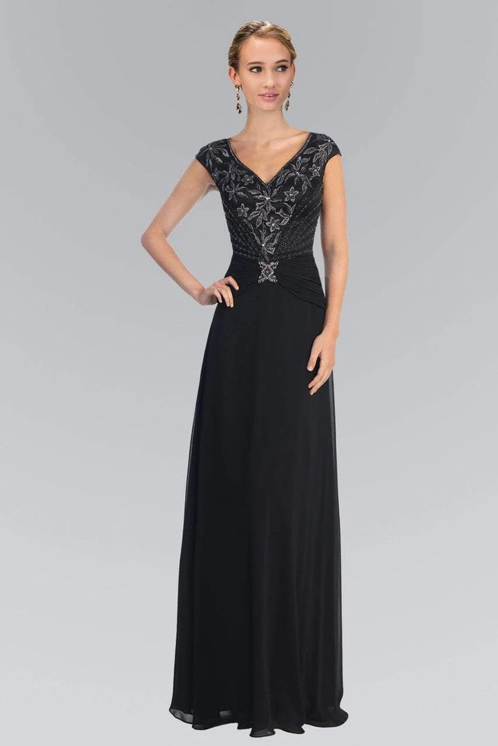 Formal Gowns Elizabeth K - GL1048 Beaded Cap Sleeve V-neck A-line Dress 6 Formal Gowns Elizabeth K - GL1048 Beaded Cap Sleeve V-neck A-line Dress