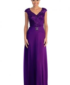 Formal Gowns Elizabeth K - GL1048 Beaded Cap Sleeve V-neck A-line Dress 17 Formal Gowns Elizabeth K - GL1048 Beaded Cap Sleeve V-neck A-line Dress