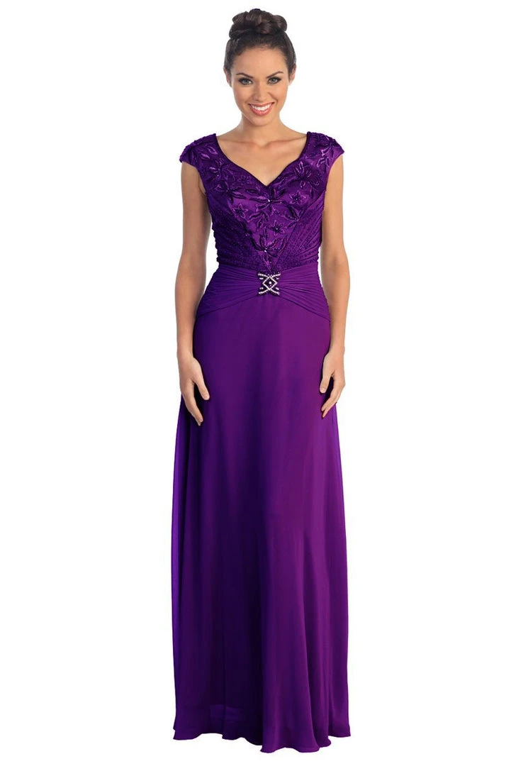 Formal Gowns Elizabeth K - GL1048 Beaded Cap Sleeve V-neck A-line Dress 9 Formal Gowns Elizabeth K - GL1048 Beaded Cap Sleeve V-neck A-line Dress