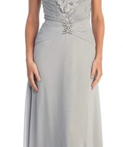 Formal Gowns Elizabeth K - GL1048 Beaded Cap Sleeve V-neck A-line Dress 12 Formal Gowns Elizabeth K - GL1048 Beaded Cap Sleeve V-neck A-line Dress