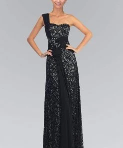 Elizabeth K - GL1049 Sequined One Shoulder Strap Sweetheart Dress Formal Gowns