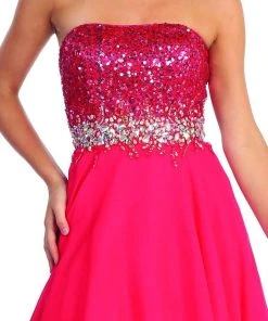 Elizabeth K - GL1060 Sequined Strapless Chiffon High-Low Gown Formal Gowns