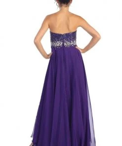 Elizabeth K - GL1060 Sequined Strapless Chiffon High-Low Gown Formal Gowns
