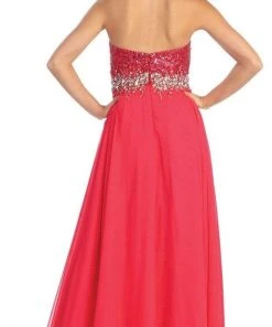Elizabeth K - GL1060 Sequined Strapless Chiffon High-Low Gown Formal Gowns