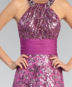 Formal Gowns Elizabeth K - GL1064 Metallic Lace Halter A-Line Gown 7 Formal Gowns Elizabeth K - GL1064 Metallic Lace Halter A-Line Gown