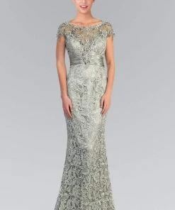 Elizabeth K - GL1065 Bead Embellished Lace Sheath Dress Formal Gowns