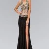 Elizabeth K - GL1070 Jeweled Halter Neck Jersey Trumpet Dress Formal Gowns