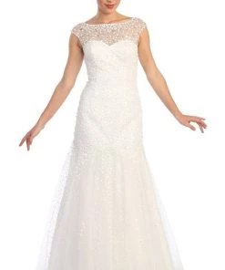 Elizabeth K - GL1072 Sequined Cap Sleeve Illusion Bateau Dress