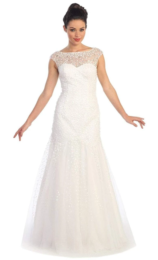 Elizabeth K - GL1072 Sequined Cap Sleeve Illusion Bateau Dress 3 Elizabeth K - GL1072 Sequined Cap Sleeve Illusion Bateau Dress