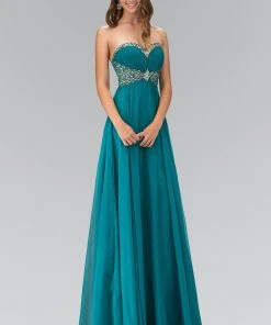 Elizabeth K - GL1075 Lavish Jeweled Strapless Chiffon Gown Formal Gowns