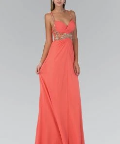 Elizabeth K - GL1082 Jeweled Ruched Sweetheart Chiffon Dress