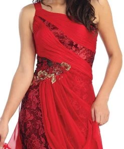 Formal Gowns Elizabeth K - GL1086 Laced One Shoulder Strap Chiffon Dress