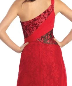 Formal Gowns Elizabeth K - GL1086 Laced One Shoulder Strap Chiffon Dress