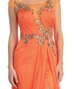 Elizabeth K - GL1088 Bejeweled Cap Sleeve Illusion Bateau Dress Formal Gowns 13 Elizabeth K - GL1088 Bejeweled Cap Sleeve Illusion Bateau Dress Formal Gowns