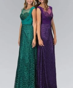 Elizabeth K - GL1089 Embellished Cap Sleeve Illusion Bateau Dress Formal Gowns 8 Elizabeth K - GL1089 Embellished Cap Sleeve Illusion Bateau Dress Formal Gowns