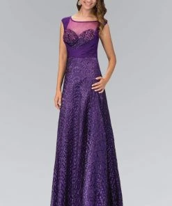 Elizabeth K - GL1089 Embellished Cap Sleeve Illusion Bateau Dress Formal Gowns