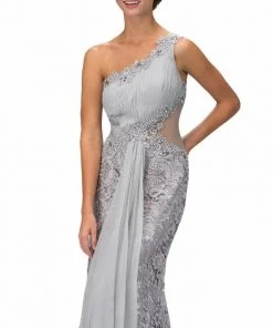 Formal Gowns Elizabeth K - GL1090 One Shoulder Floral Long Dress 9 Formal Gowns Elizabeth K - GL1090 One Shoulder Floral Long Dress