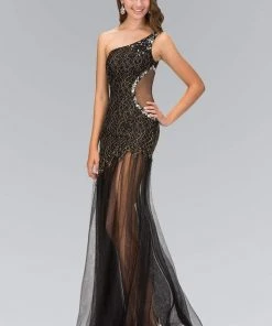 Elizabeth K - GL1094 Asymmetrical Cutout Tulle Gown