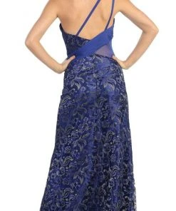 Formal Gowns Elizabeth K - GL1095 Embellished Asymmetrical Neck Trumpet Dress
