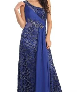 Formal Gowns Elizabeth K - GL1095 Embellished Asymmetrical Neck Trumpet Dress