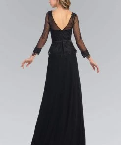 Elizabeth K - GL1097 Quarter Sleeve Applique Chiffon Gown Formal Gowns