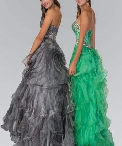 Elizabeth K - GL1098 Bedazzled Sweetheart Organza High-Low Dress Formal Gowns