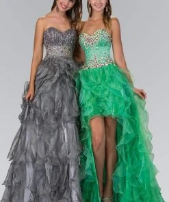 Elizabeth K - GL1098 Bedazzled Sweetheart Organza High-Low Dress Formal Gowns