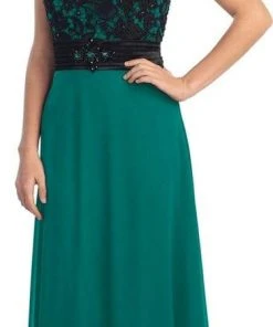 Elizabeth K - GL1099 Laced Cap Sleeve Illusion Bateau Neck Dress