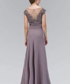 Formal Gowns Elizabeth K - GL1100 Beaded Illusion Bateau Neck Chiffon Dress