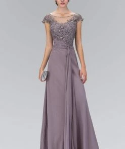 Formal Gowns Elizabeth K - GL1100 Beaded Illusion Bateau Neck Chiffon Dress
