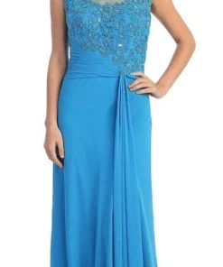 Formal Gowns Elizabeth K - GL1100 Beaded Illusion Bateau Neck Chiffon Dress
