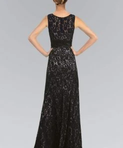 Elizabeth K - GL1101 Lace Embellished Bateau Neck Sheath Dress