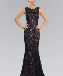 Elizabeth K - GL1101 Lace Embellished Bateau Neck Sheath Dress 8 Elizabeth K - GL1101 Lace Embellished Bateau Neck Sheath Dress