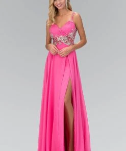 Elizabeth K - GL1105 Sheer Embroidered Sweetheart Gown