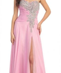 Elizabeth K - GL1114 Beaded And Ruched Sweetheart Chiffon Dress