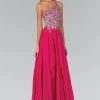 Elizabeth K - GL1128 Asymmetrical Bejeweled Chiffon Gown