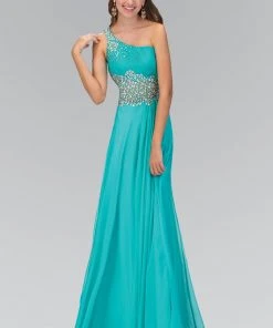 Elizabeth K - GL1129 Crystal-Ornate Asymmetrical Chiffon Gown