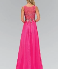 Formal Gowns Elizabeth K - GL1131 Bateau Illusion Bejeweled Chiffon Gown