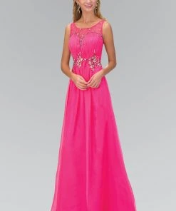 Formal Gowns Elizabeth K - GL1131 Bateau Illusion Bejeweled Chiffon Gown