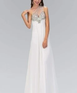 Formal Gowns Elizabeth K - GL1138 Sheer Asymmetrical Ornate A-Line Gown