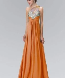 Formal Gowns Elizabeth K - GL1138 Sheer Asymmetrical Ornate A-Line Gown