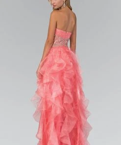 Elizabeth K - GL1143 Ruched Sweetheart High Low Ruffled Dress 5 Elizabeth K - GL1143 Ruched Sweetheart High Low Ruffled Dress