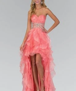 Elizabeth K - GL1143 Ruched Sweetheart High Low Ruffled Dress