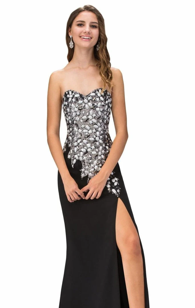 Formal Gowns Elizabeth K - GL1144 Strapless Floral Long Dress With Slit 6 Formal Gowns Elizabeth K - GL1144 Strapless Floral Long Dress With Slit