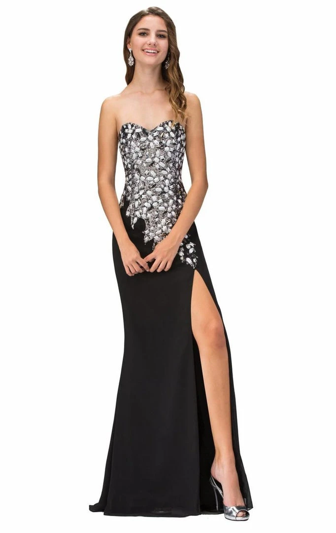 Formal Gowns Elizabeth K - GL1144 Strapless Floral Long Dress With Slit 3 Formal Gowns Elizabeth K - GL1144 Strapless Floral Long Dress With Slit